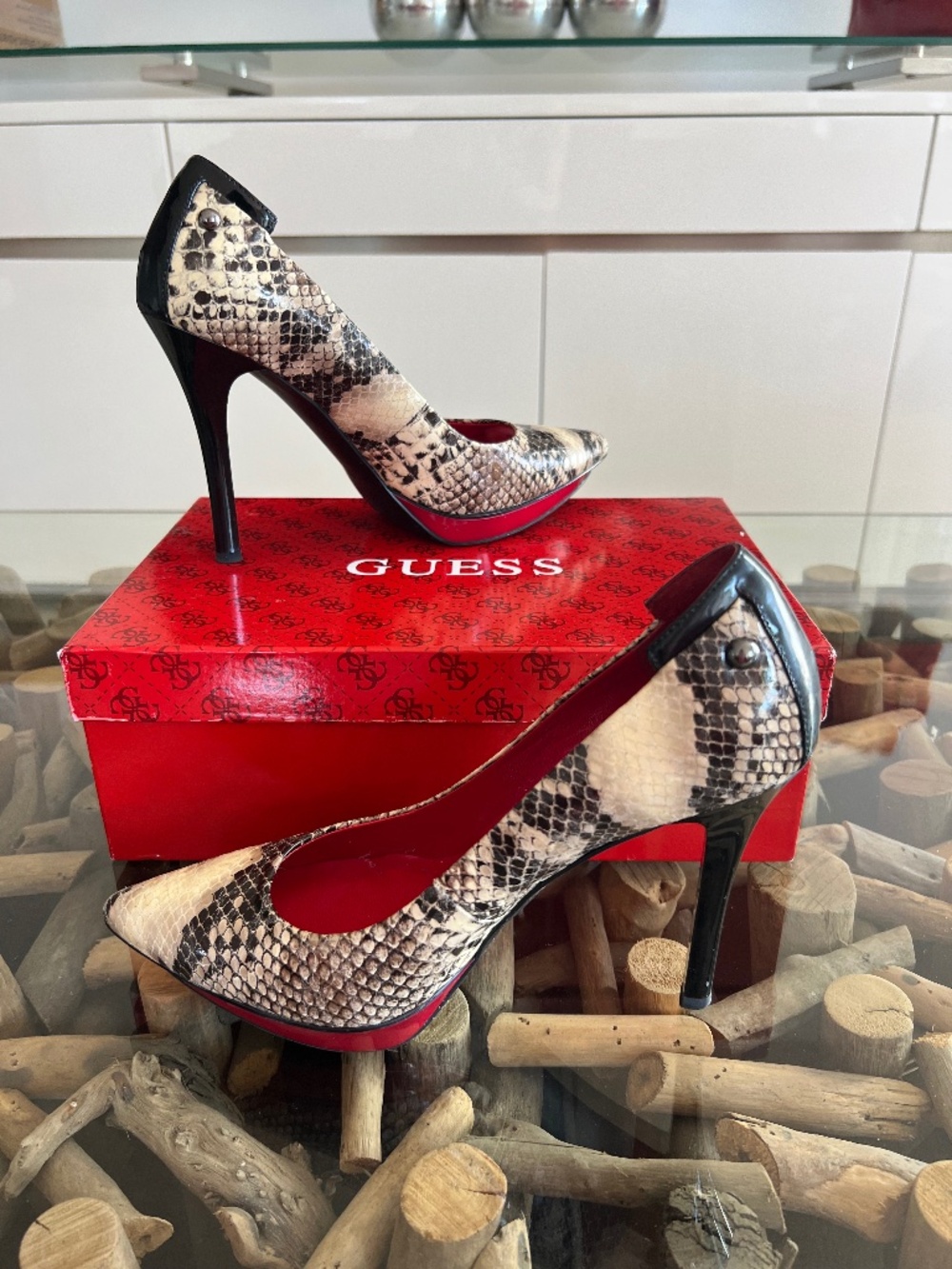 GUESS GWKUDROW2 Natural Snakeskin Stilletto Shoes